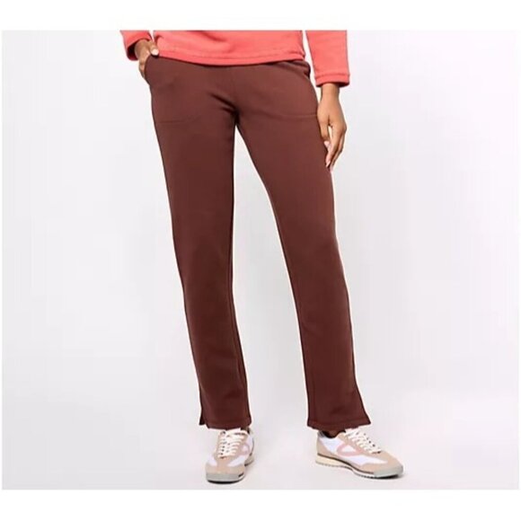 NWT Denim & Co. Active Jersey Lush Lined Straight Leg Pant Sz PL Coffee Brown - Picture 1 of 9
